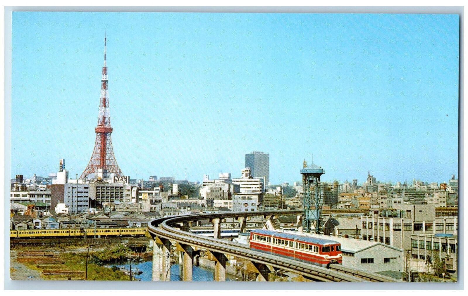 Tokyo Japan Postcard Monorail and Tokyo Tower c1950\'s Vintage Unposted