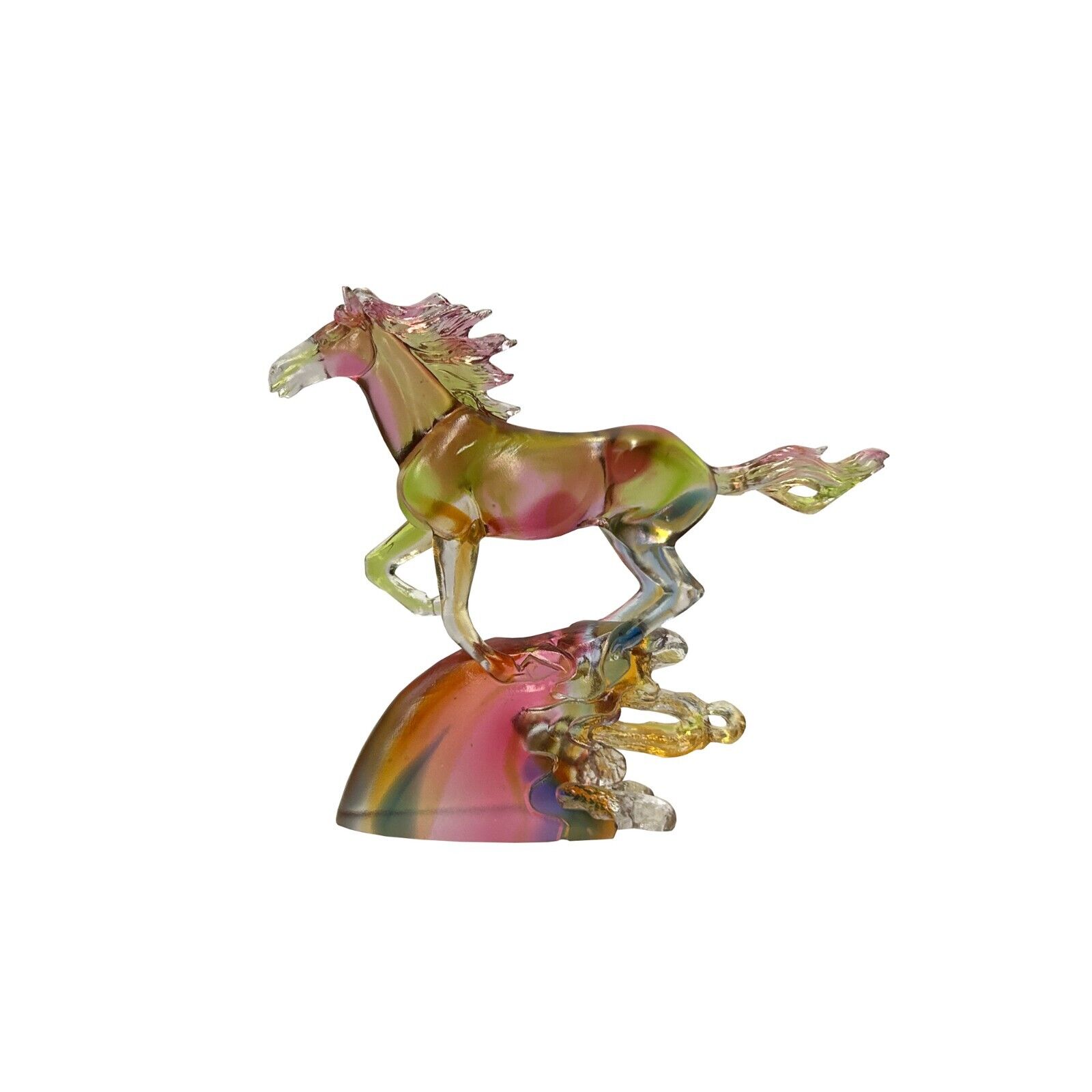Chinese Mix Pink Crystal Glass Racing Horse on Cloud Display Figure ws3663