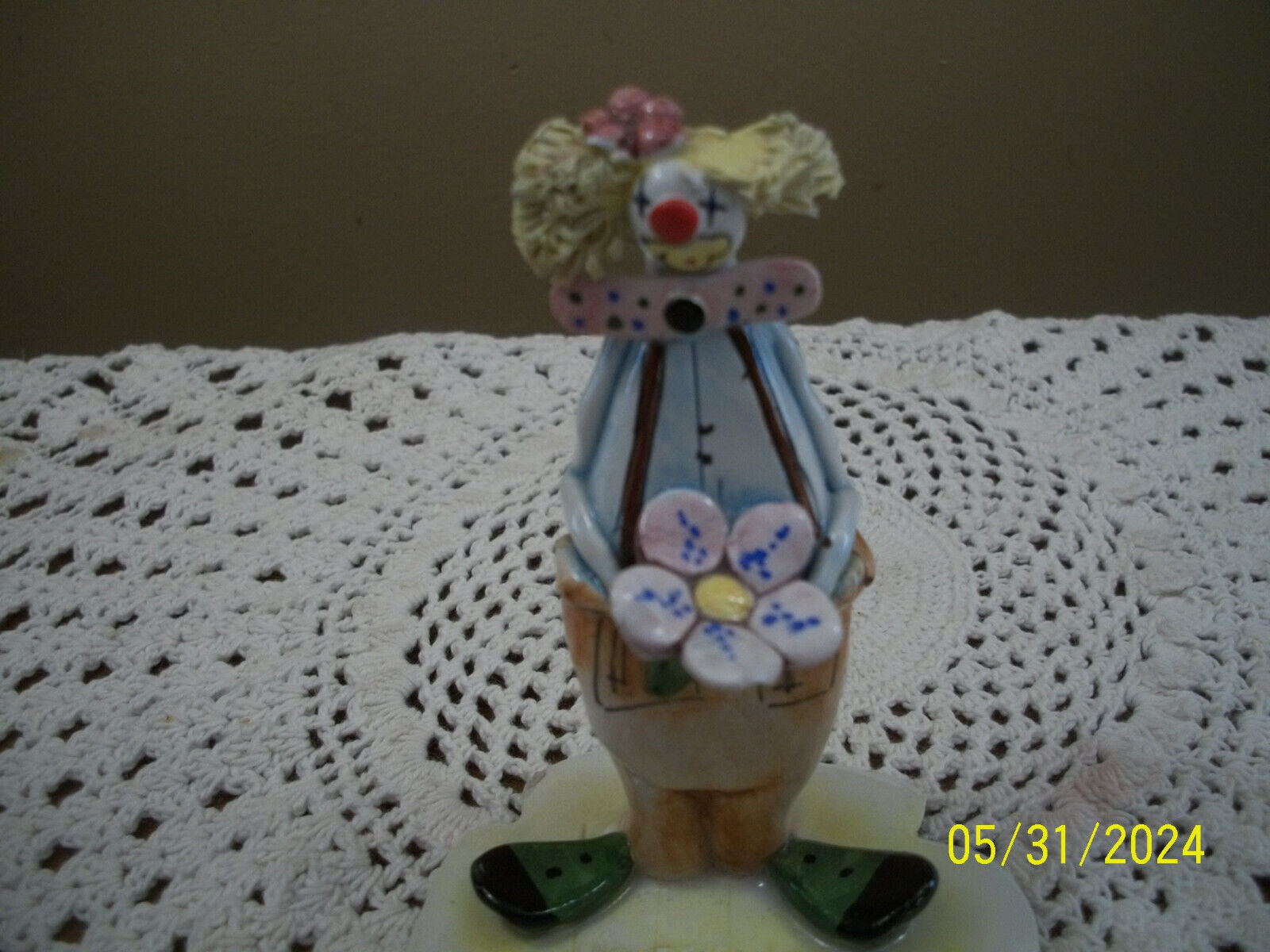 Vintage Lina Zampiva Signed Clown Figurine Made In Italy, Flower