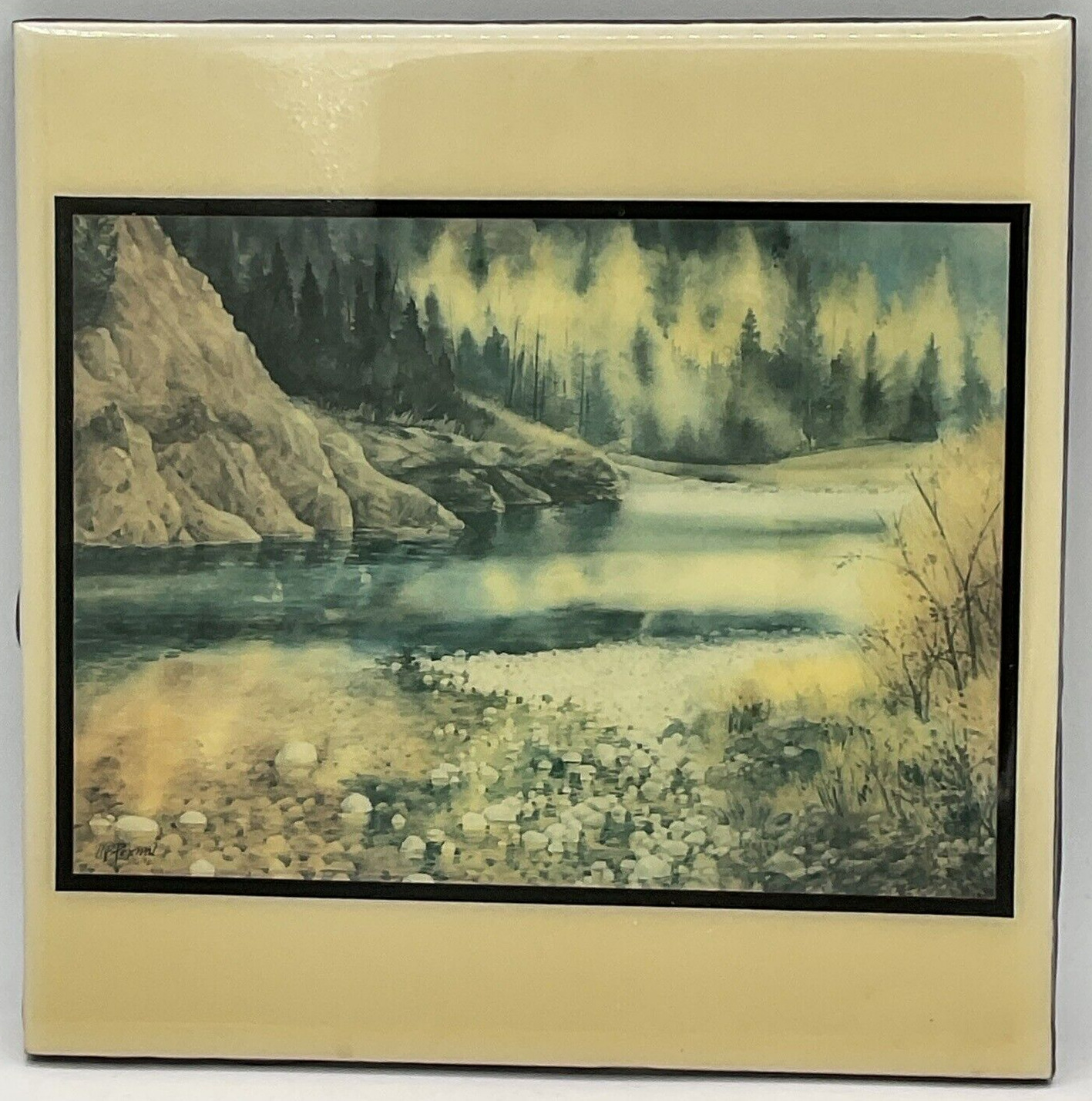 Vintage 1985 Autumn River by Mary Beth Perceval Art Tile Wall Hanging A.R.T. Co