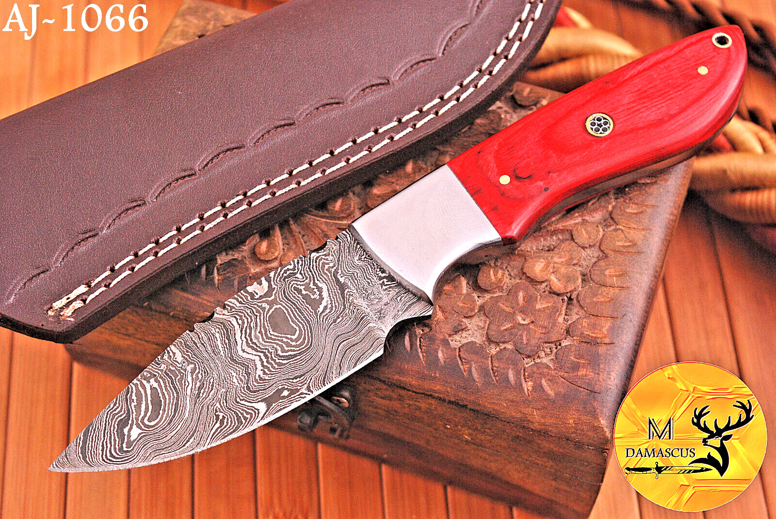 Custom Made Damascus Hunting Knife BushCraft  - Hand Forged Damascus Steel 1066