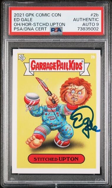 Ed Gale Auto Signed Garbage Pail Kid GPK Stitched Upton Chucky Card PSA 9