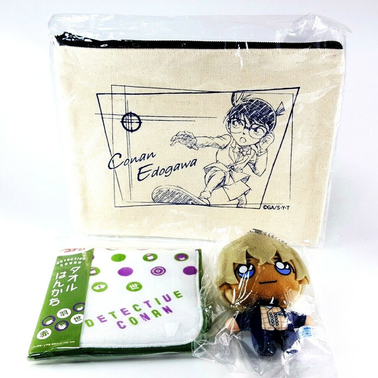 Detective Conan & Toru Pouch Towel Handkerchief Mascot Plush Set of 3 lot