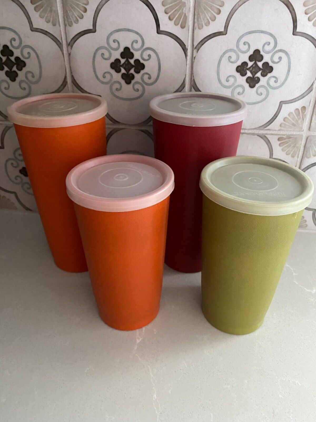 Vintage Tupperware Tumblers with Lids Set of 4 Stackable