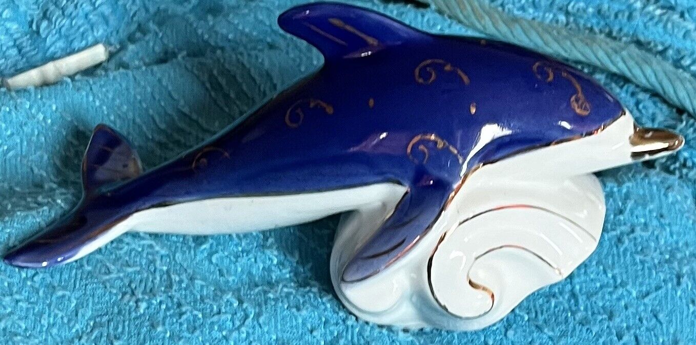 Vintage Blue And Gold Dolphin