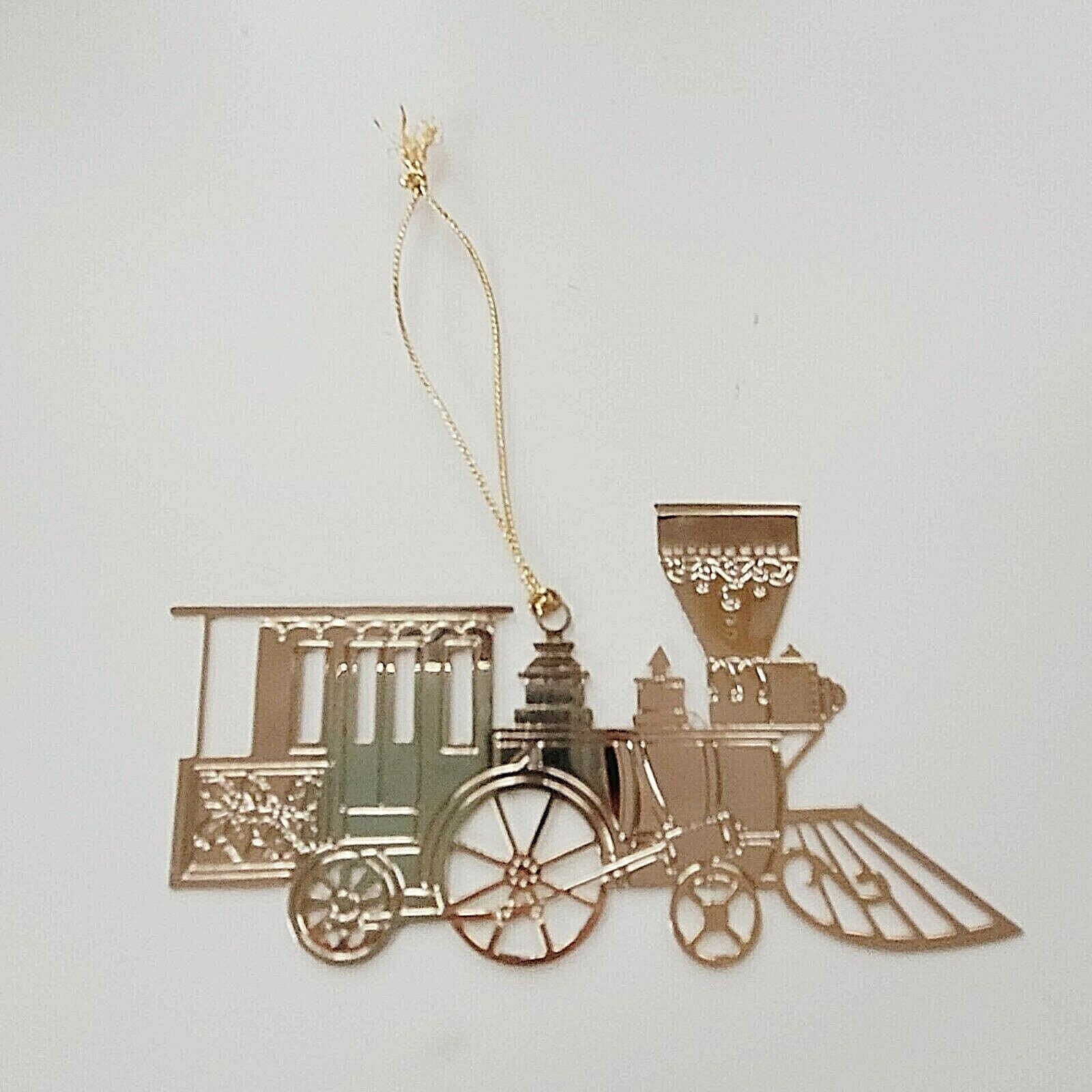 Vintage Steam Engine Train Laser Cutout Silver Tone Christmas Ornament