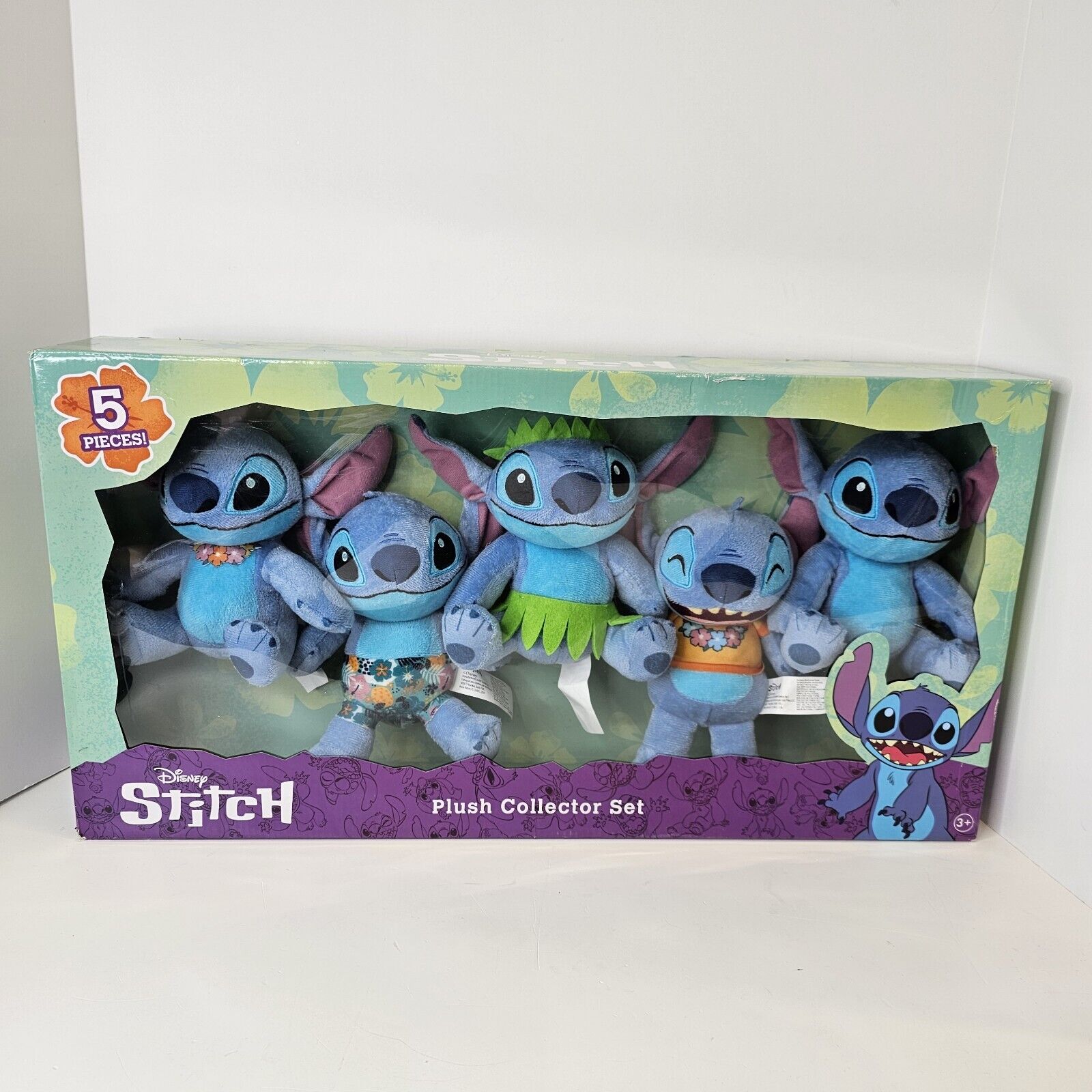 Disney Stitch Plush Collector Set 5 Cute Pieces Hawaii Themed Brand New