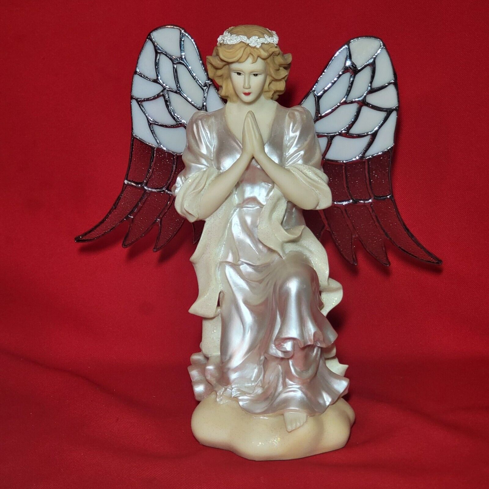 Vintage Praying Angel White Silver Christmas Holidays Removable Wings