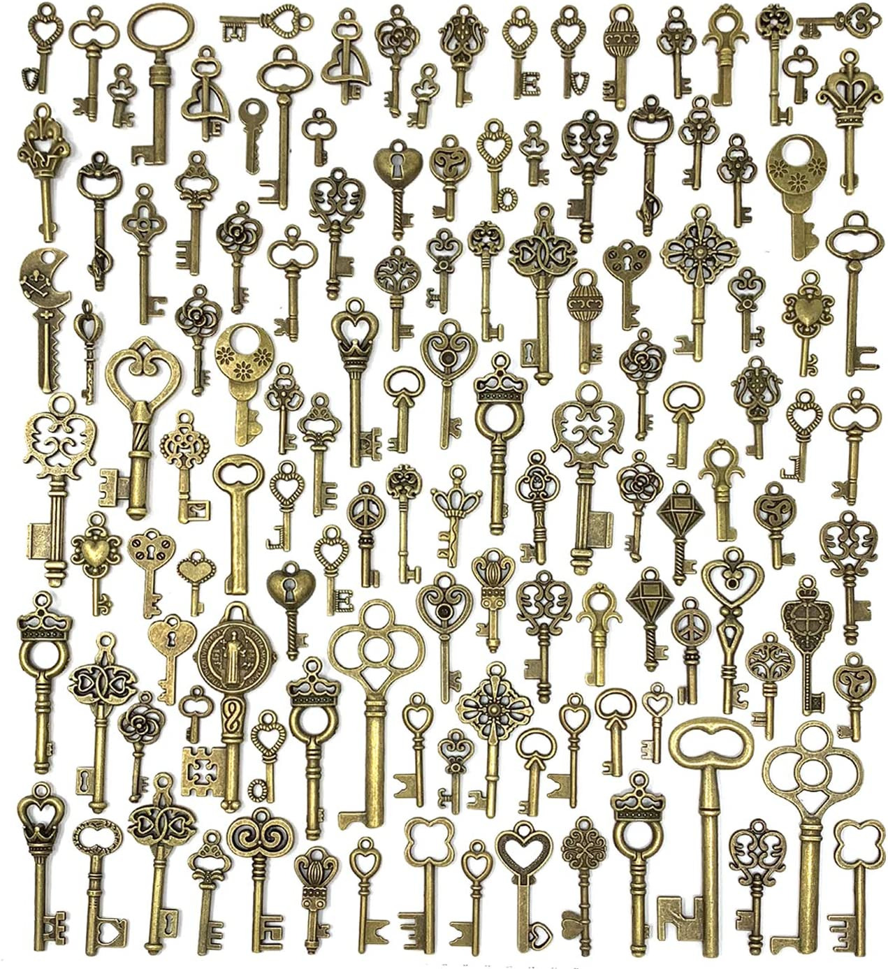 125 PCS Vintage Skeleton Key Set Charms, JIALEEY Mixed Antique Style Bronze 