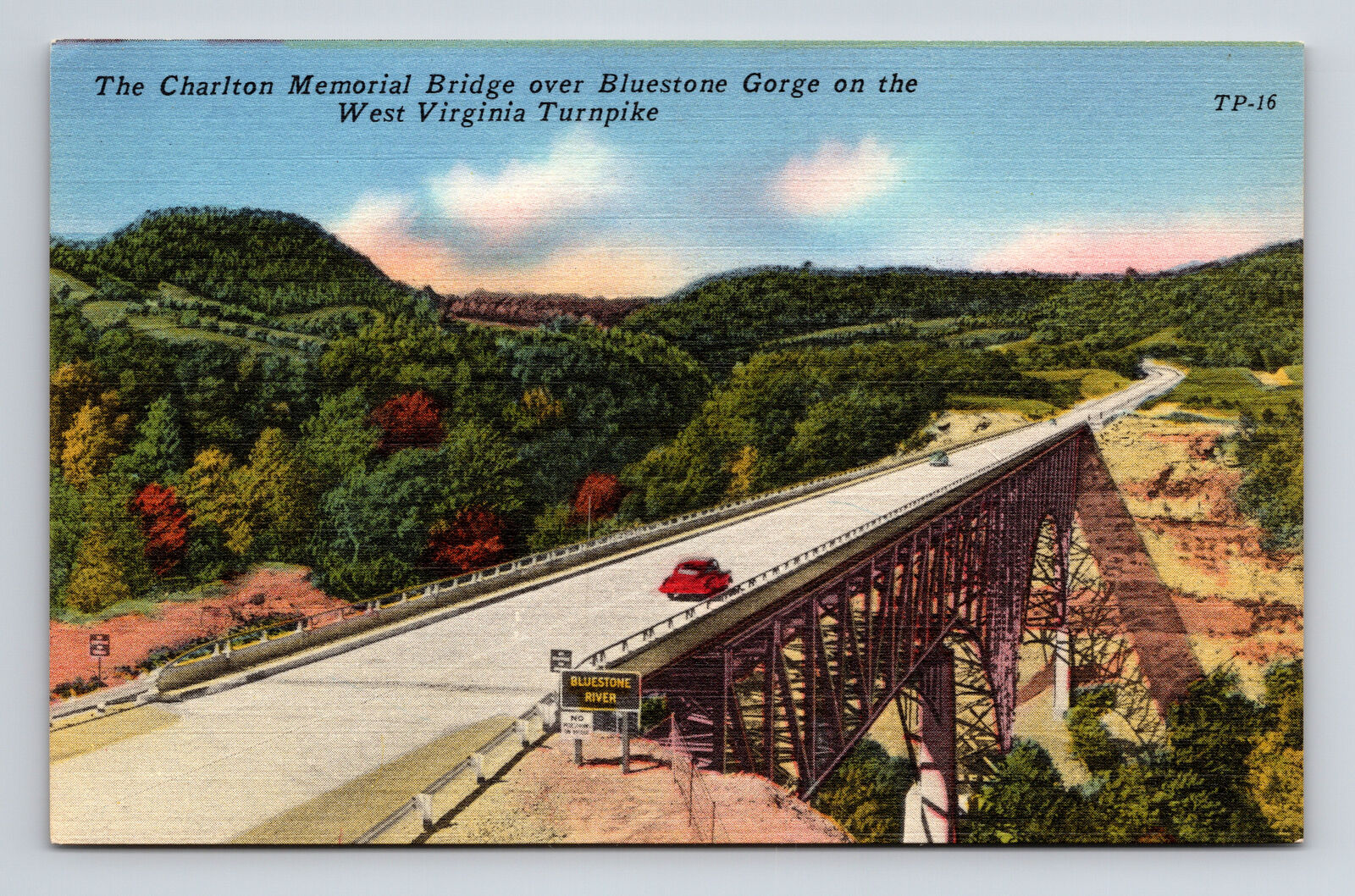 Postcard Charlton Memorial Bridge Bluestone River Gorge West Virginia Turnpike