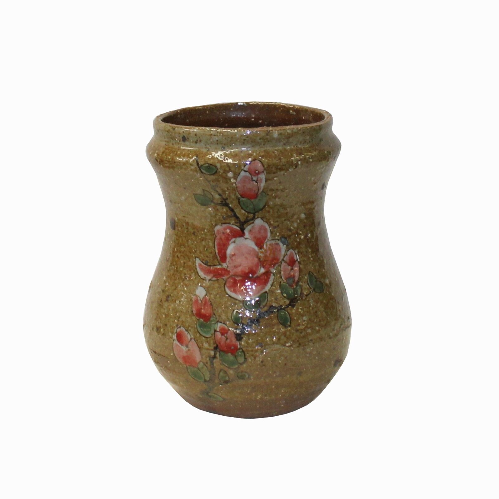 Handmade Ceramic Brown Tan Gray Flower Graphic Jar Vase ws2464