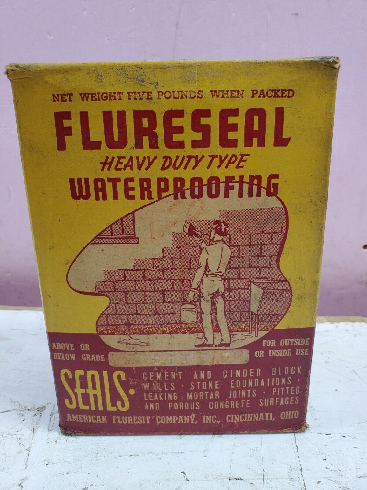 Vintage 40s 50s Unopened Box Flurrseal Waterproofing 8x6 (b22) 