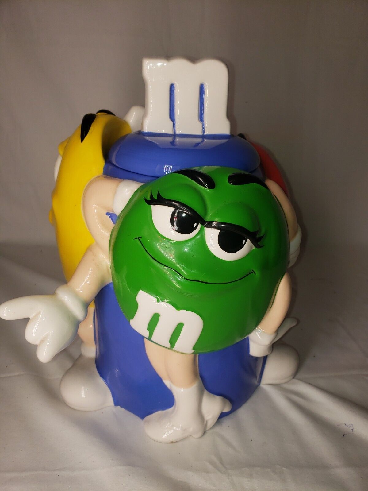 M&M’s Ceramic Cookie Jar: Multi Color Character: Red, Green, Yellow (Mars) Rare