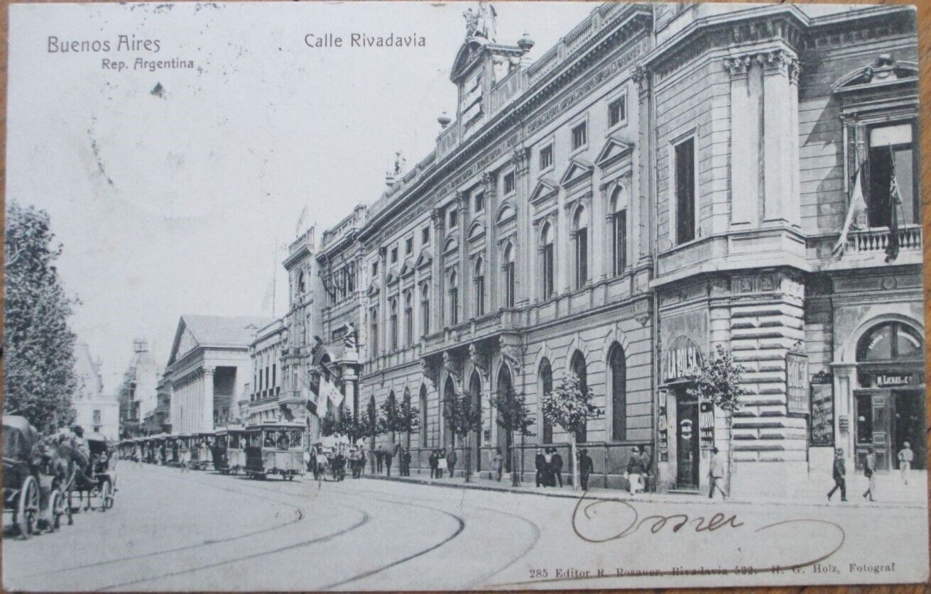 Buenos Aires, Argentina 1904 Postcard, Calle Rivadavia, Downtown, Trolley