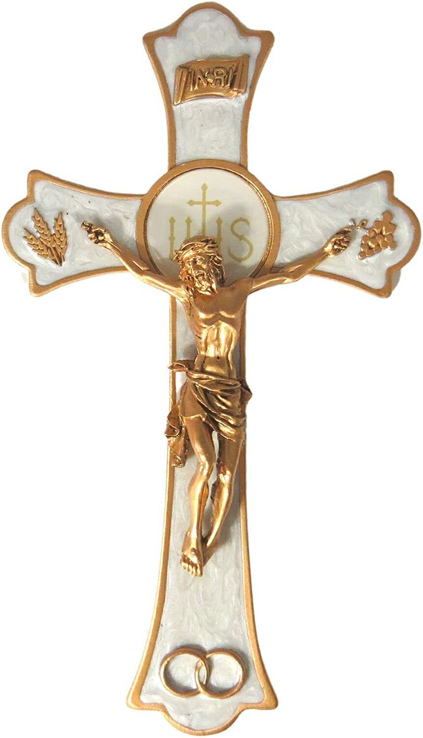 Holy Mass Wall Crucifix Wedding Rings Religious Cross for Marriage 8 Inches