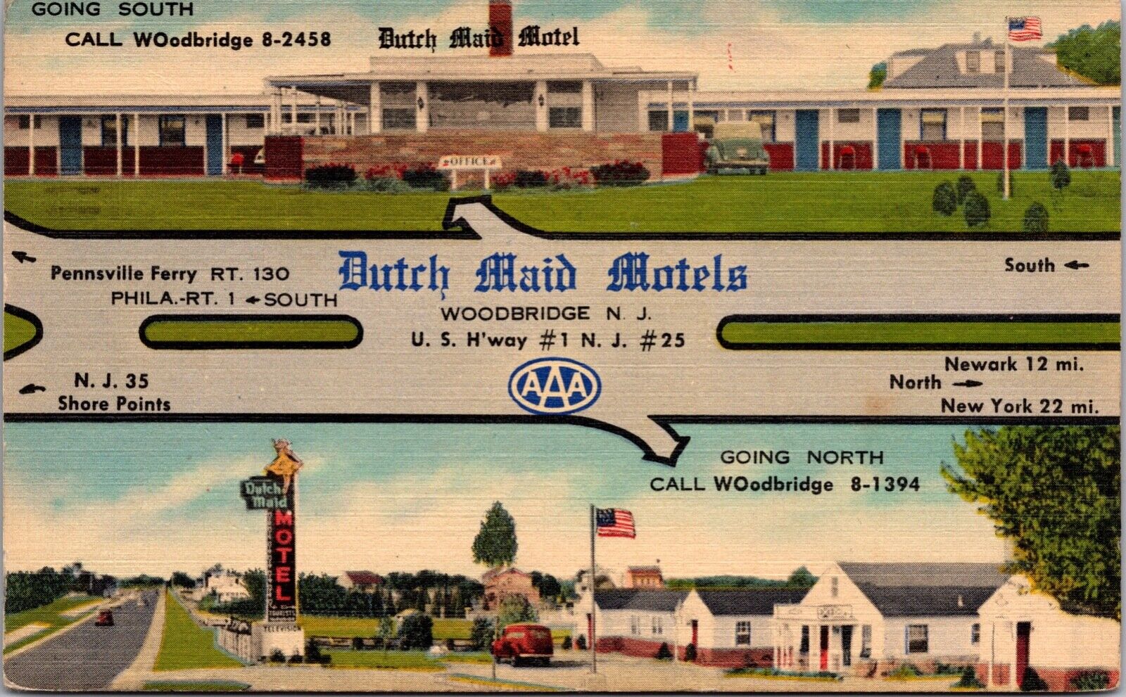 Linen Postcard Dutch Maid Motels in Woodbridge, New Jersey~139268