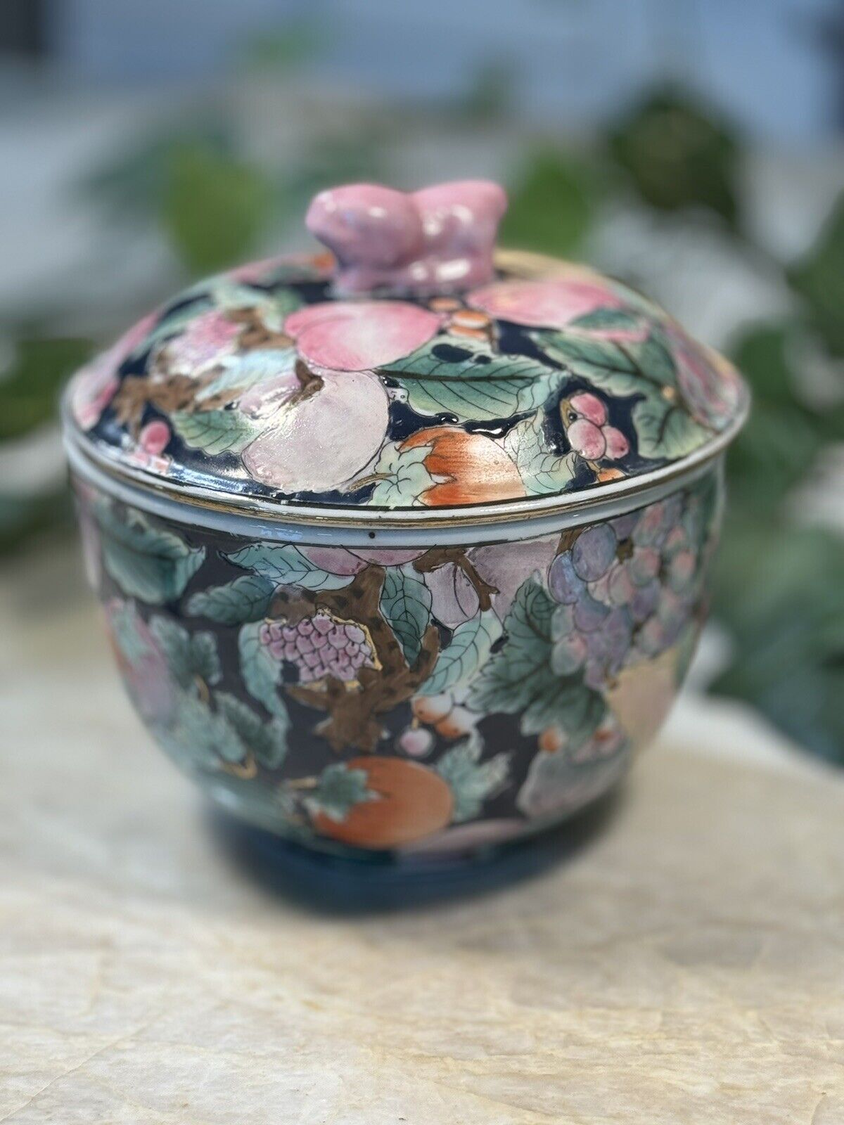 Vintage Chinese Hand Painted Lidded Dish