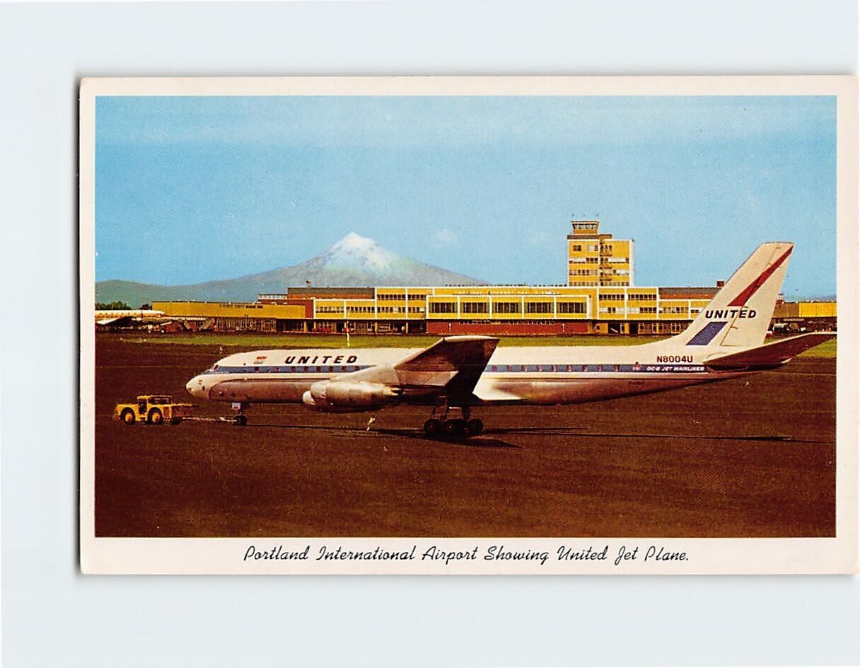 Postcard Portland International Airport Showing United Jet Plane Portland OR USA