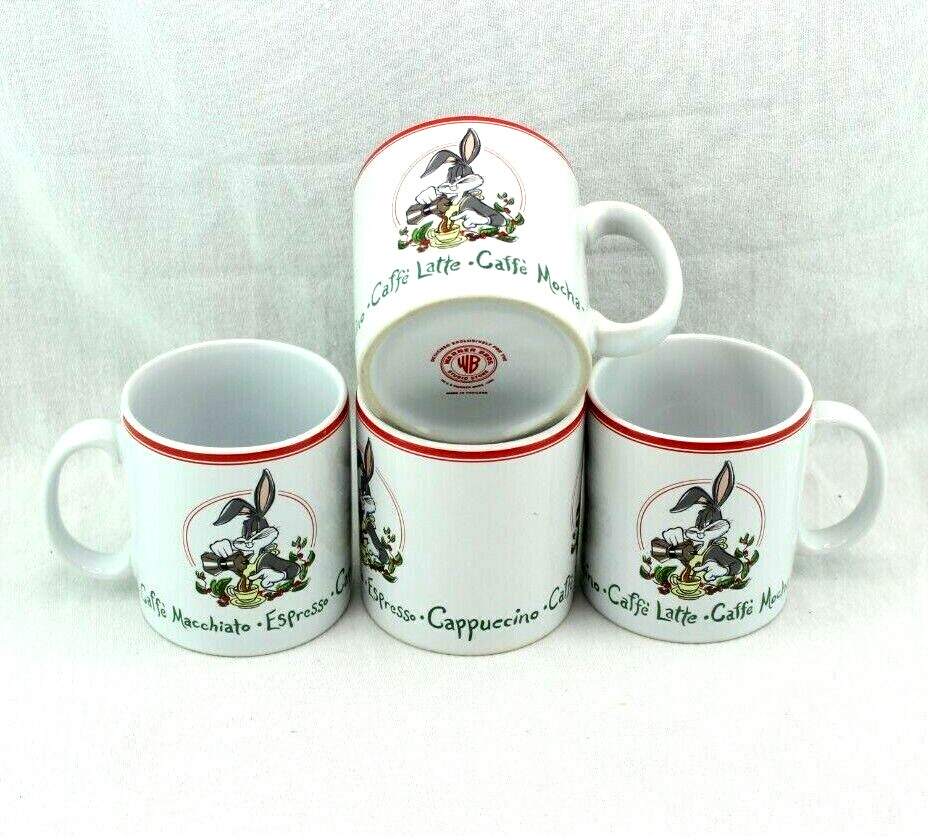 Vintage Bugs Bunny Warner Bros Coffee Mugs Caffe Latte Cappuccino Set Of 4 Cup