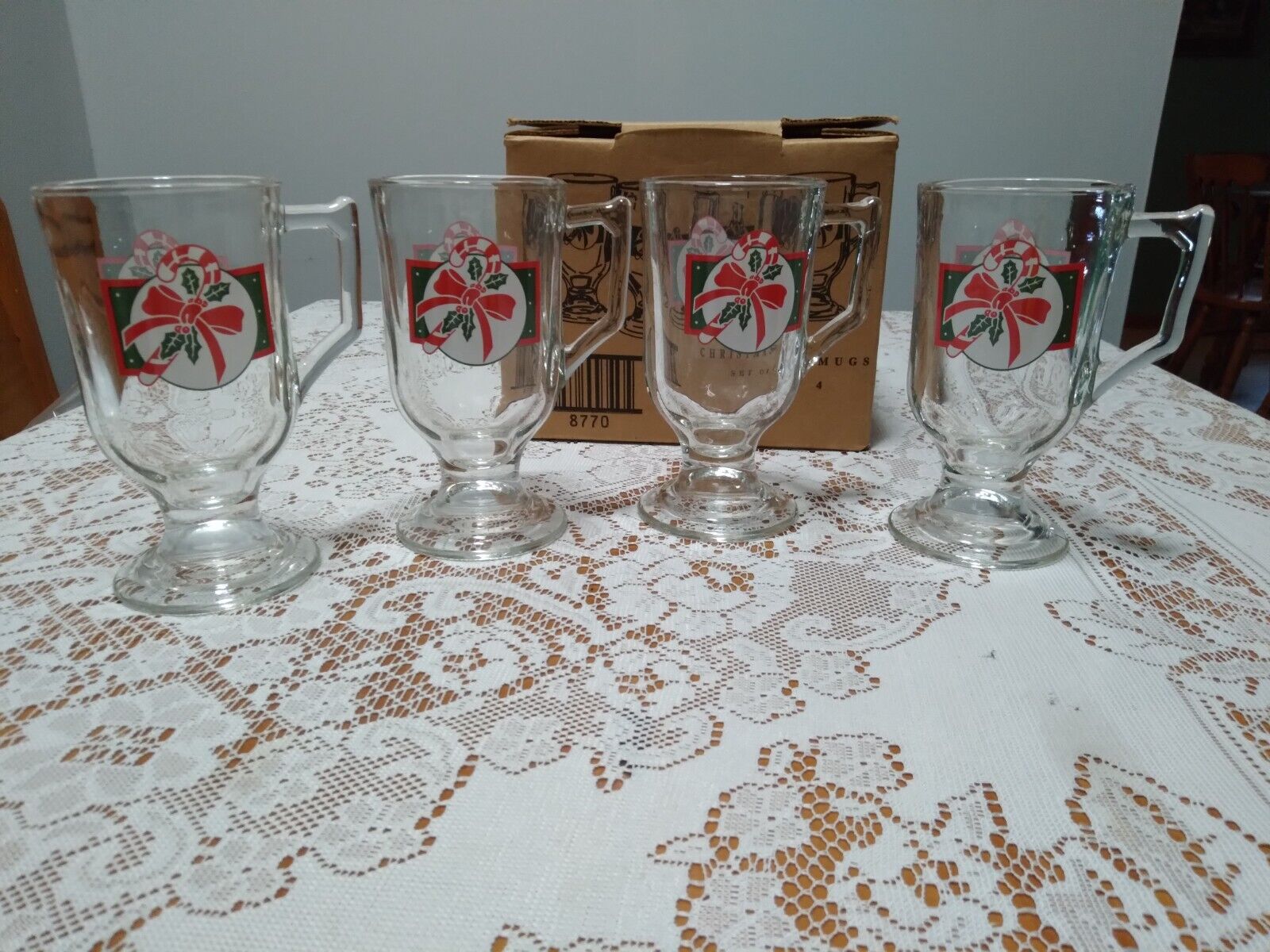 VTG Home Interiors & Gifts Clear Glass Candy Cane Christmas Mugs Set Of 4