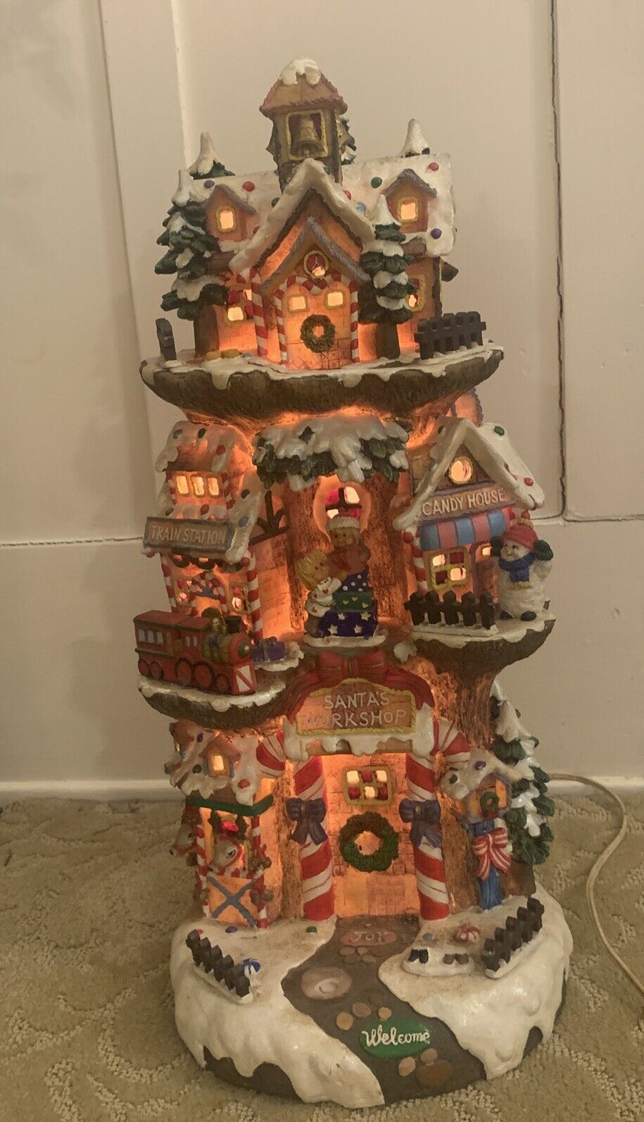 Jaimy’s Christmas Lighted Tree House Three-Story Santa’s Workshop Village
