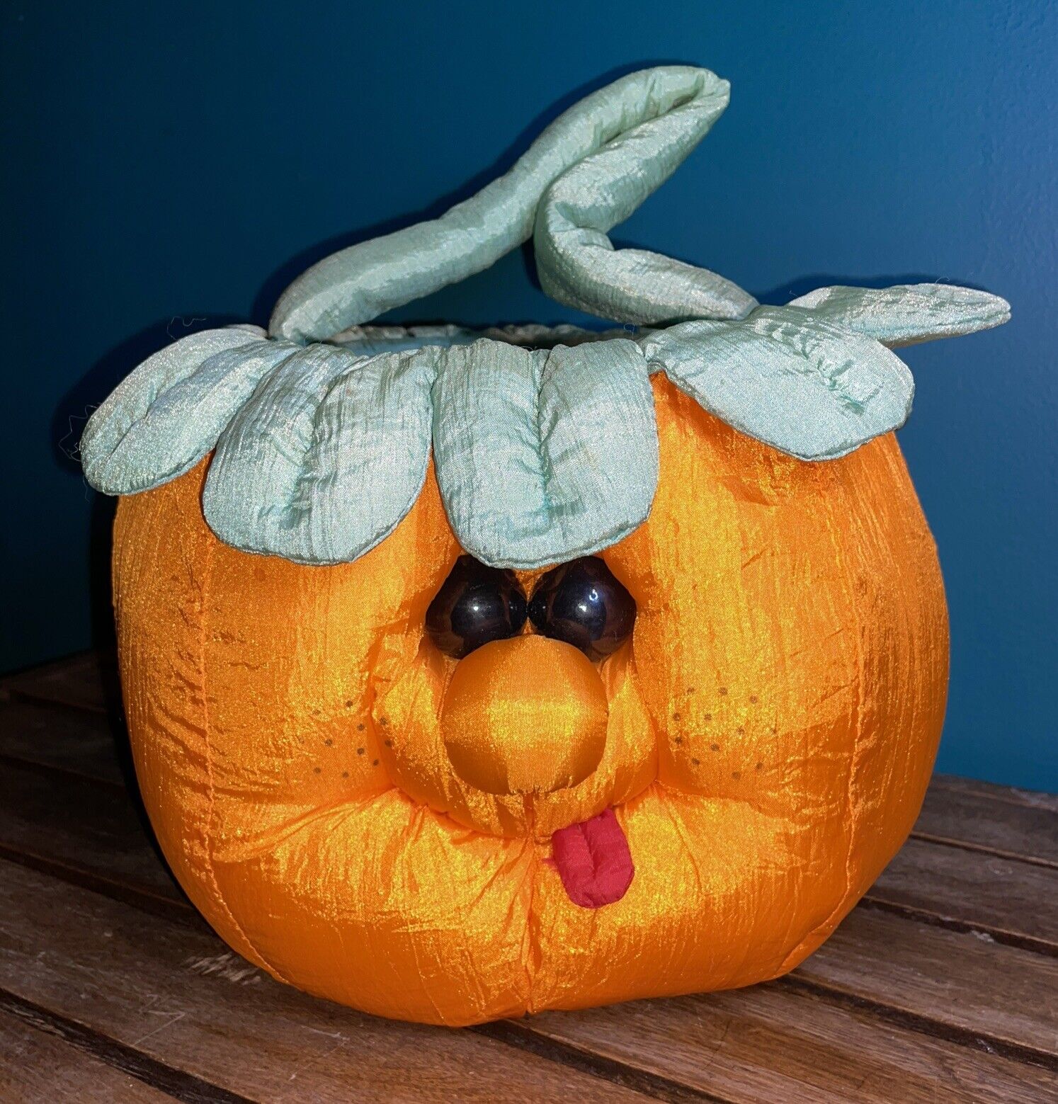 Joelson Ind. Halloween Pumpkin Candy Bucket Nylon Fabric Anthropomorphic 1993