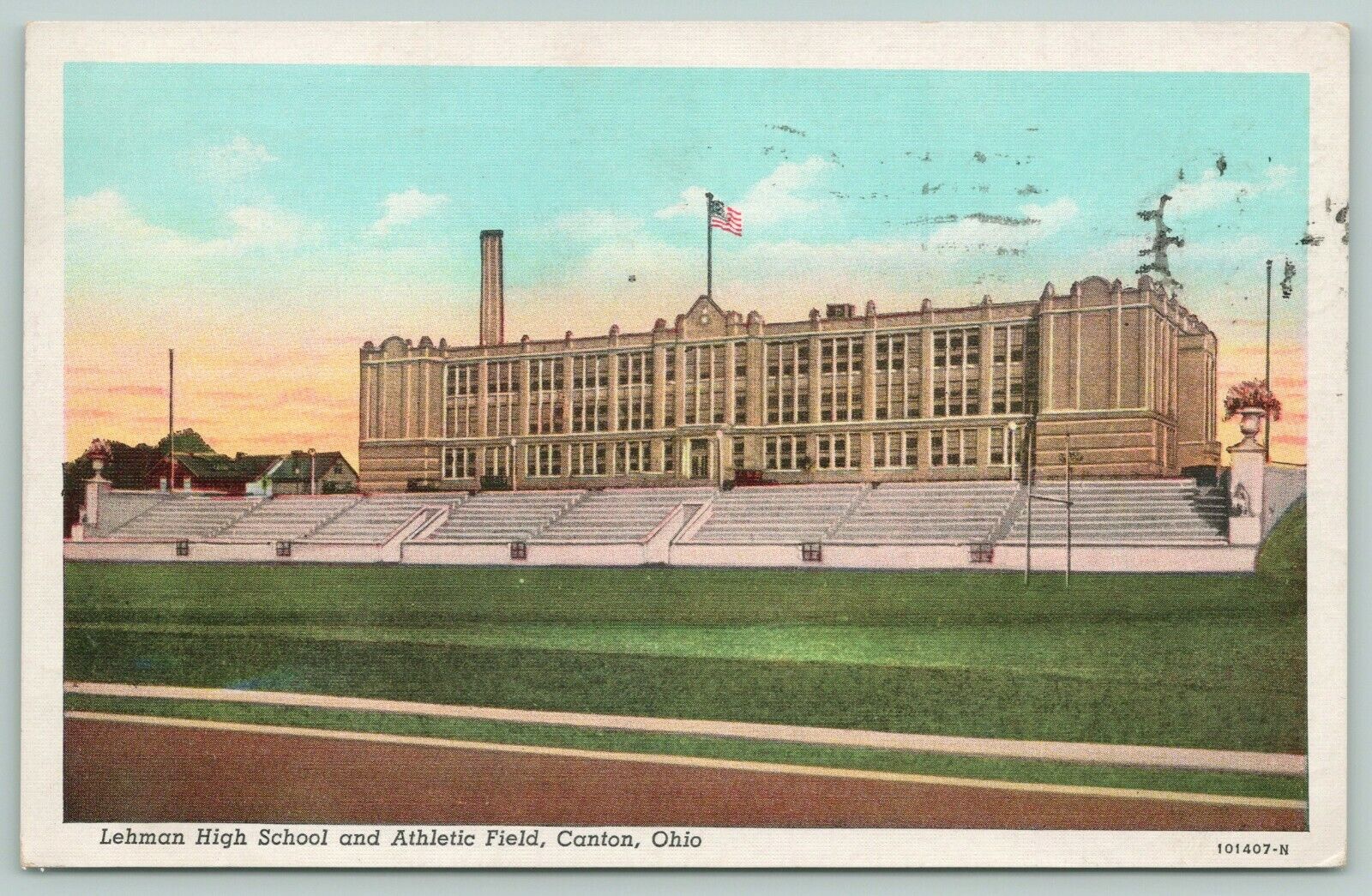 Canton Ohio~Lehman High School~Fan Grandstand @ Athletic Field~1945 Linen PC