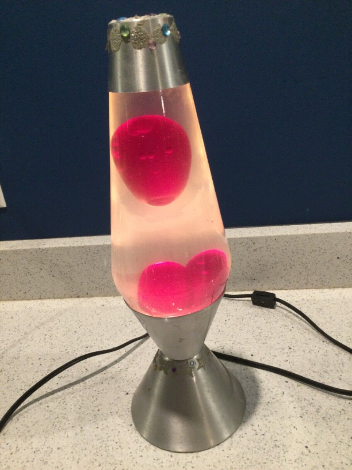 Vintage Lava Lamp  16”  tall 5” silver base plug-in red lava Tested Working