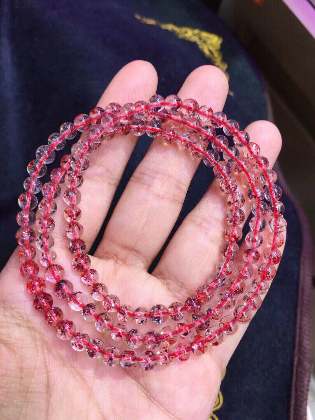 4.8mm Real Natural Red Strawberry 7 Seven Super Fine Iron Ore The Bead Bracelet