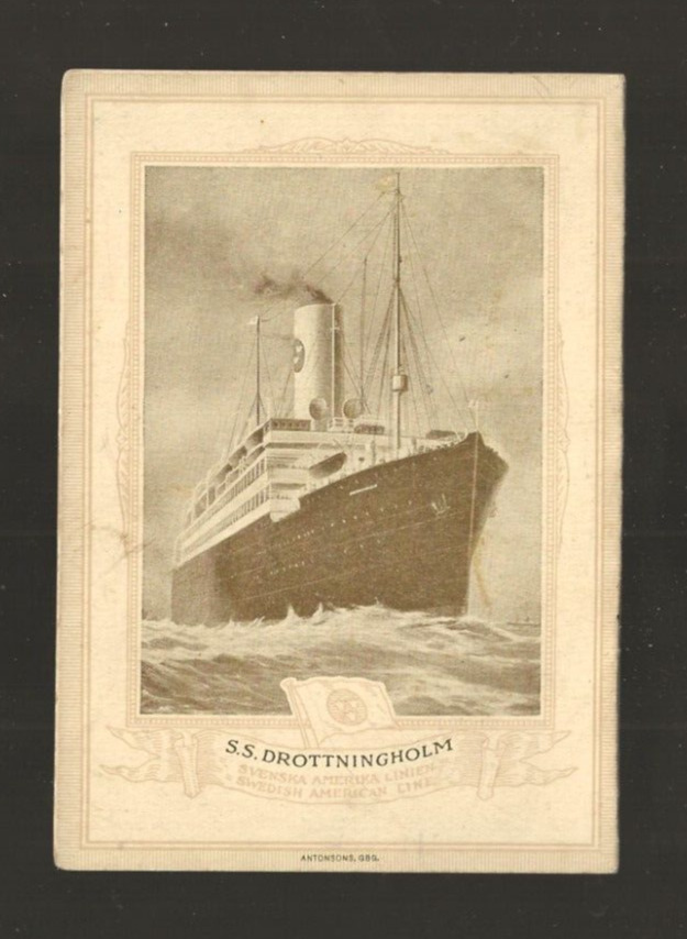 VERY RARE 1925 MENU, S.S. DROTTNINGHOLM. SWEDISH AMERICAN LINE.  SL30