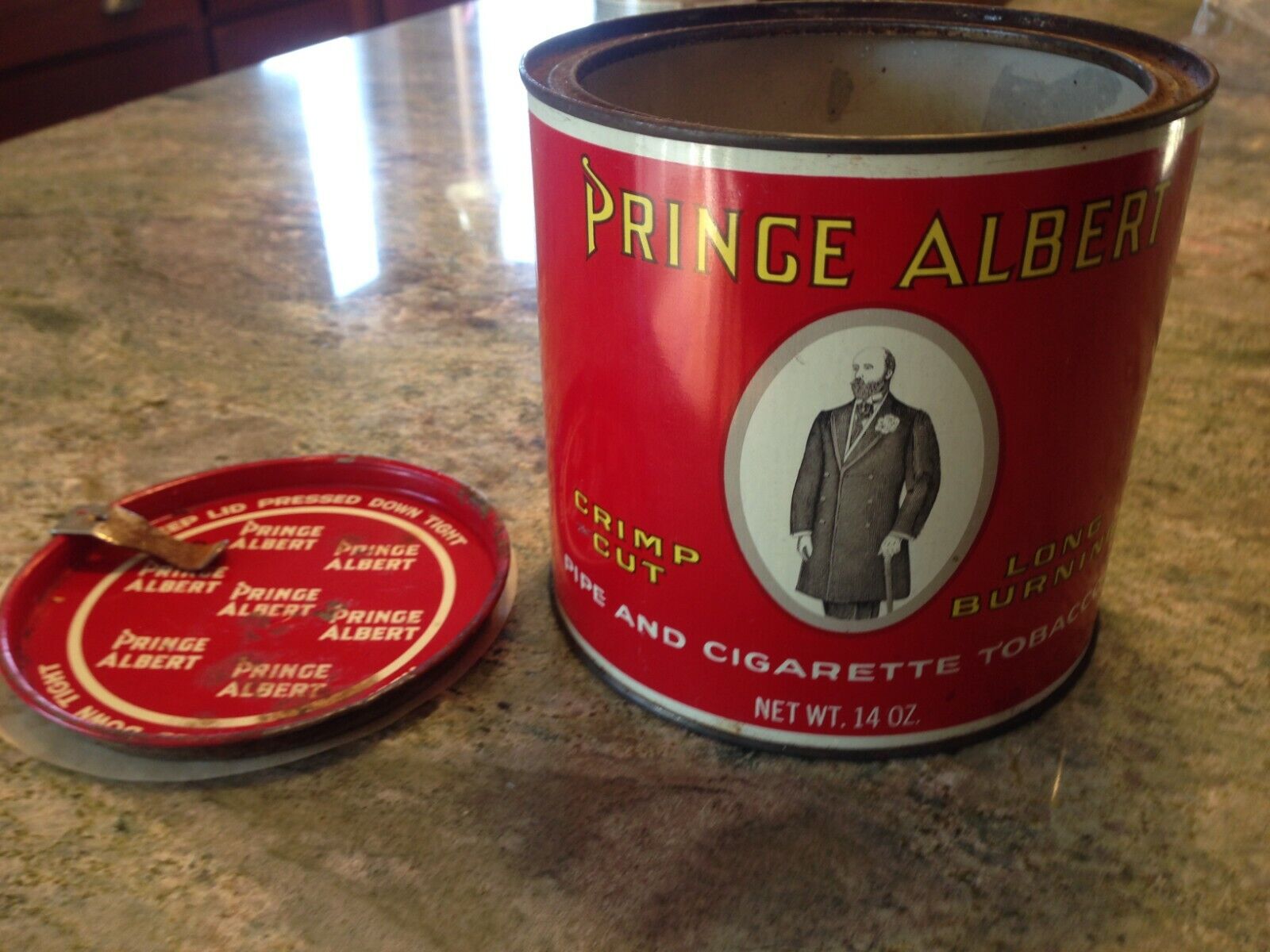Old Antique Prince Albert Vintage Pipe & Cigarette Tobacco Round 14 OZ. Tin Can 