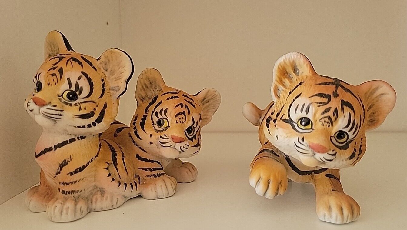 Vtg Enesco Endangered Young\'Uns Porcelain Tiger Cub Cat Figurines 1984 Morehead