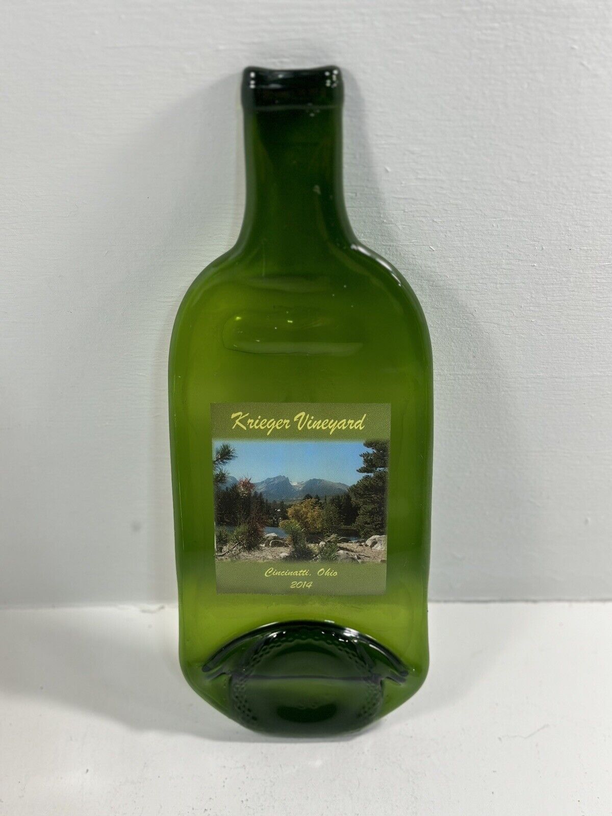 Krieger Vineyard Cincinnati Ohio 2014 Slumped Green Wine Bottle Art Decor