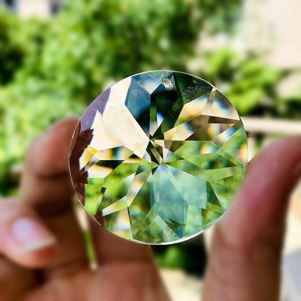 2PC 45MM Fengshui Faceted PRISM Round Crystal Suncatcher Chandelier Pendant 