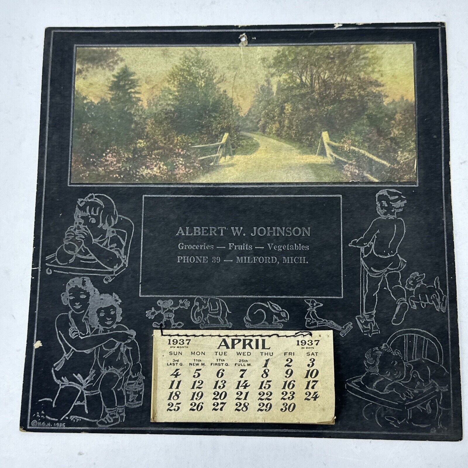 1937 Advertising Calendar Starts April Albert W Johnson MILFORD MICHIGAN MICH MI