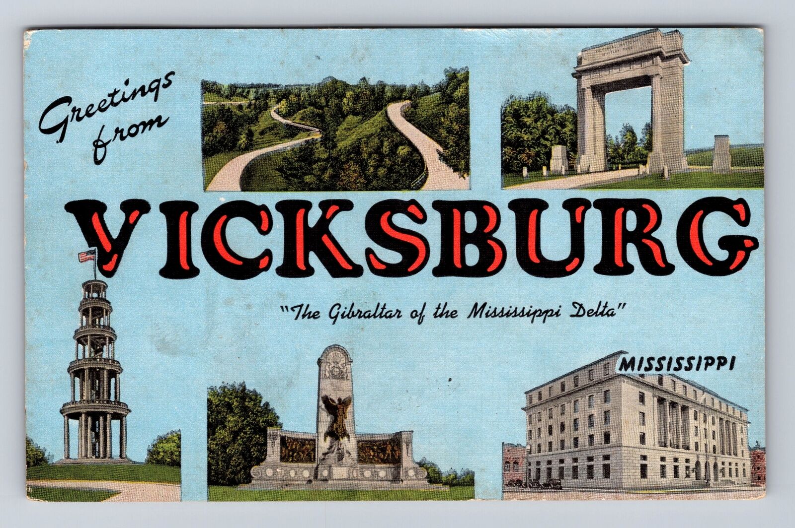 Vicksburg MS-Mississippi, GENERAL LARGE LETTER GREETING, Vintage Postcard