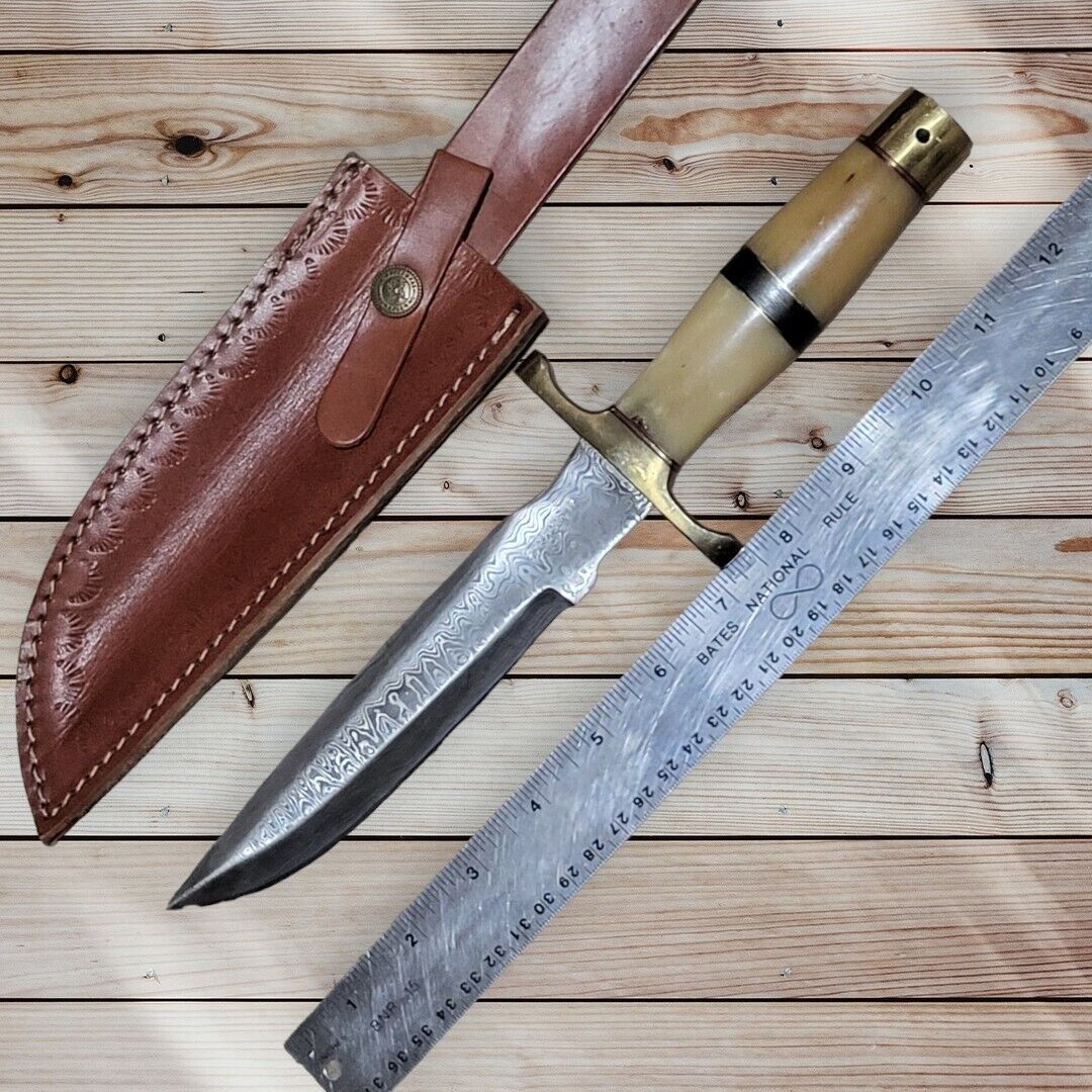 12.25 Hand Forged Damascus Bowie Knife - Excellent Condition 