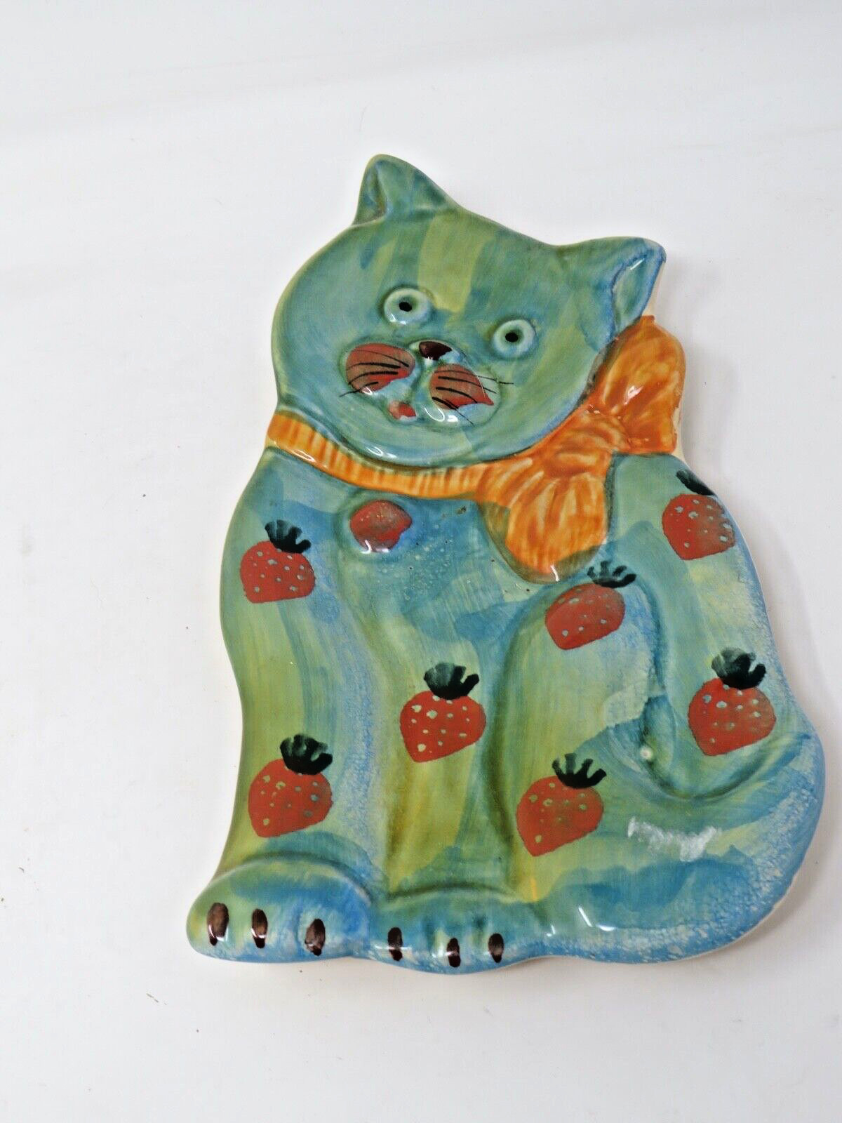 Spoon Rest Cat Italica Wall Hanging Ceramic Italy Cats Kitten Feline Strawberry