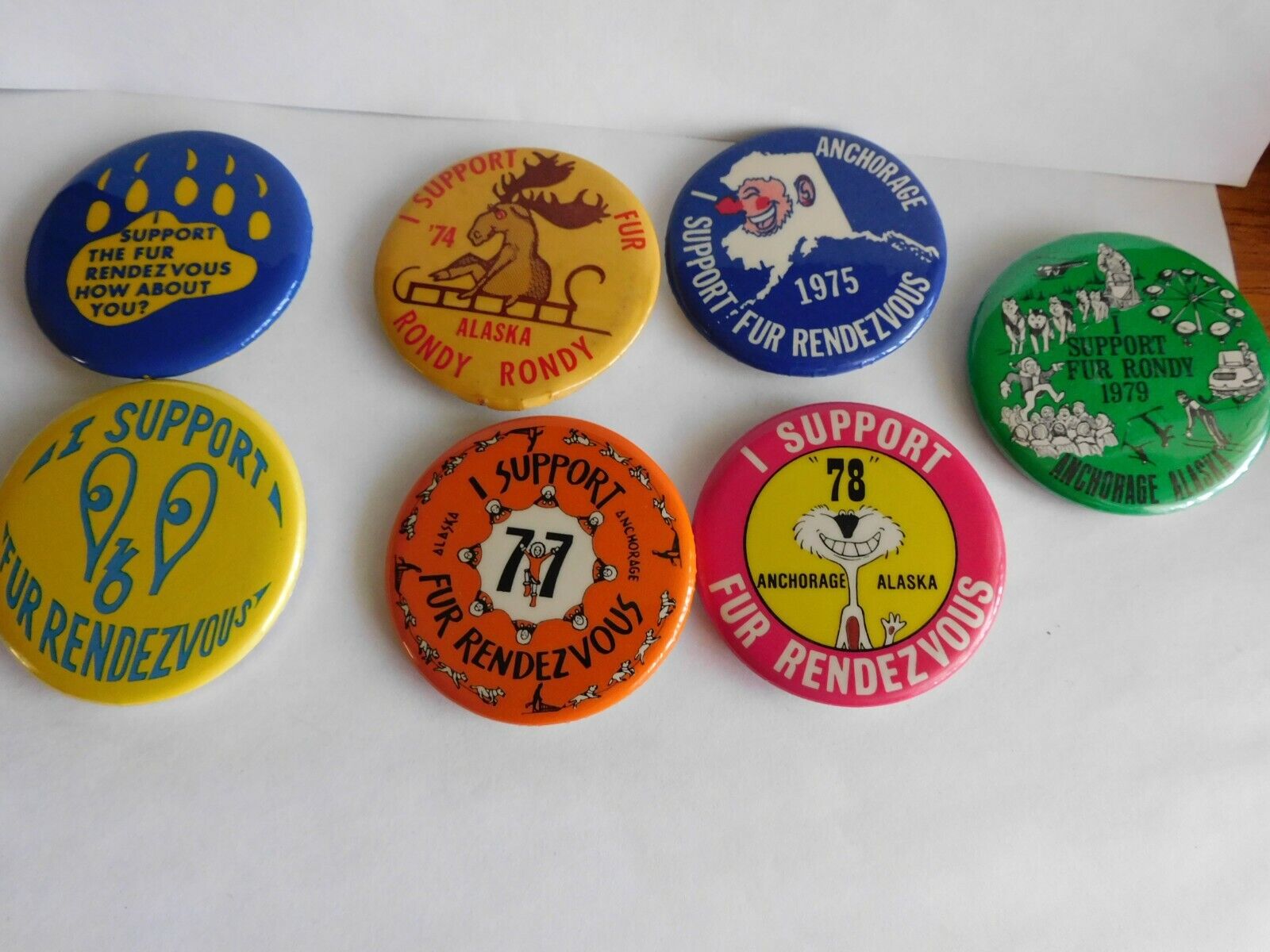 1973, 1974, 1975, 1976, 1977, 1978, 1979 Fur Rondy Rendezvous Support ButtonsPin