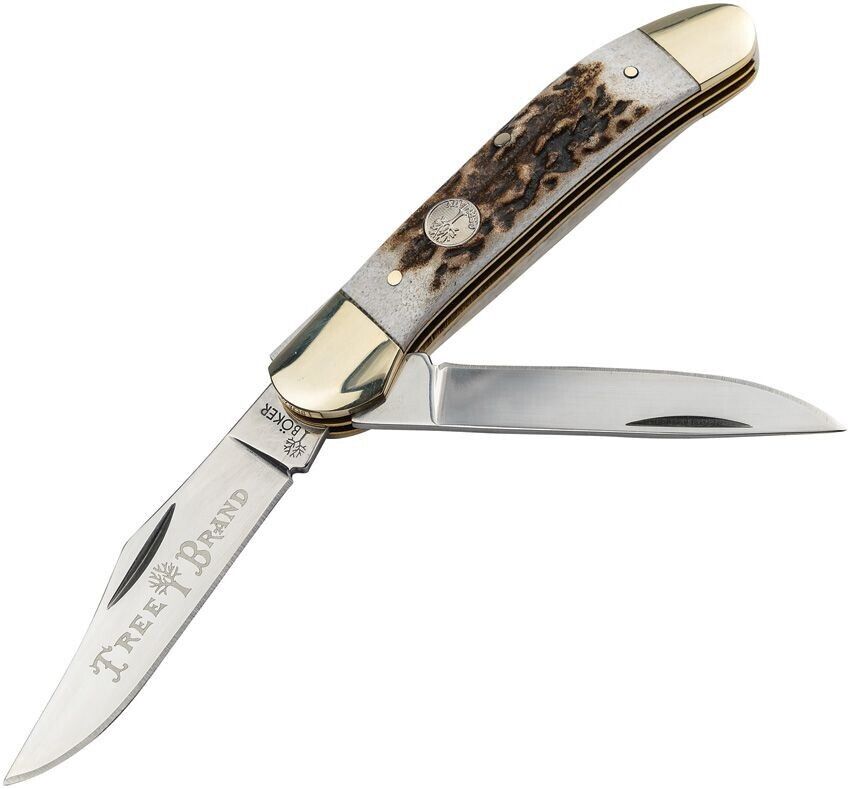 Boker Copperhead Pocket Knife D2 Tool Carbon Steel Blades Stag Handle 823ST