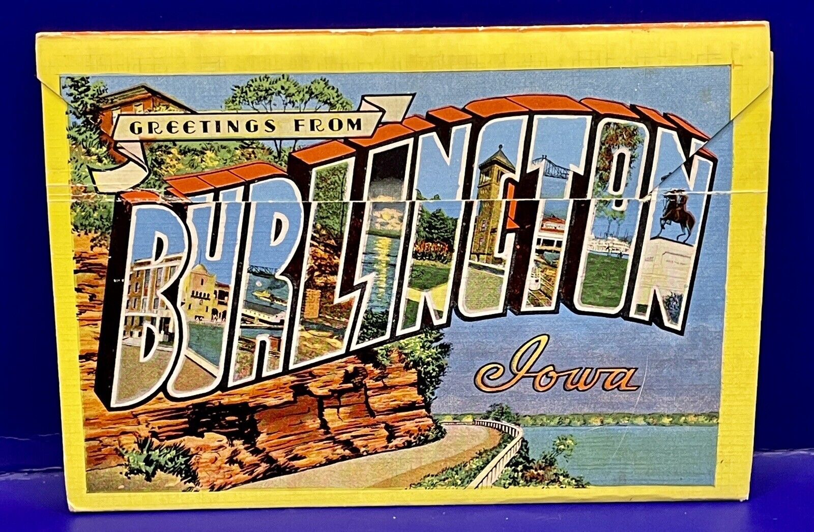 Vintage Greetings From Burlington Iowa Foldout Postcard Souvenir 