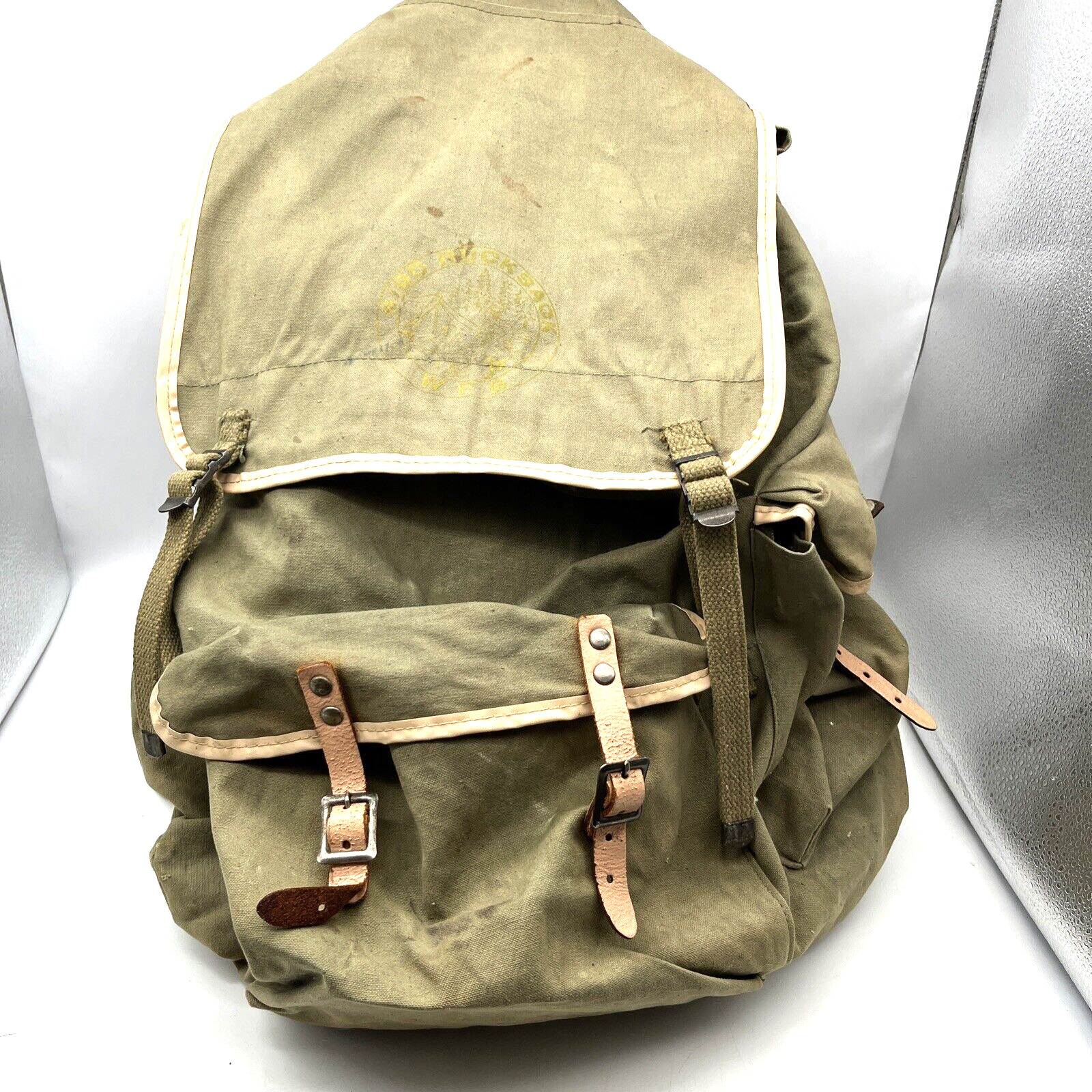 Vintage #190 Rucksack Backpack WFS Olive Green Boy Scouts? With Original Frame