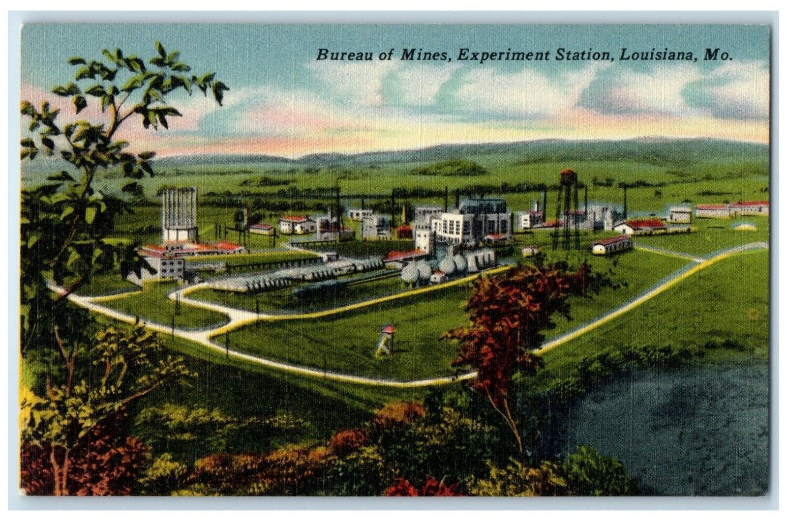c1940 Bureau Mines Experiment Station Exterior Field Louisiana Missouri Postcard