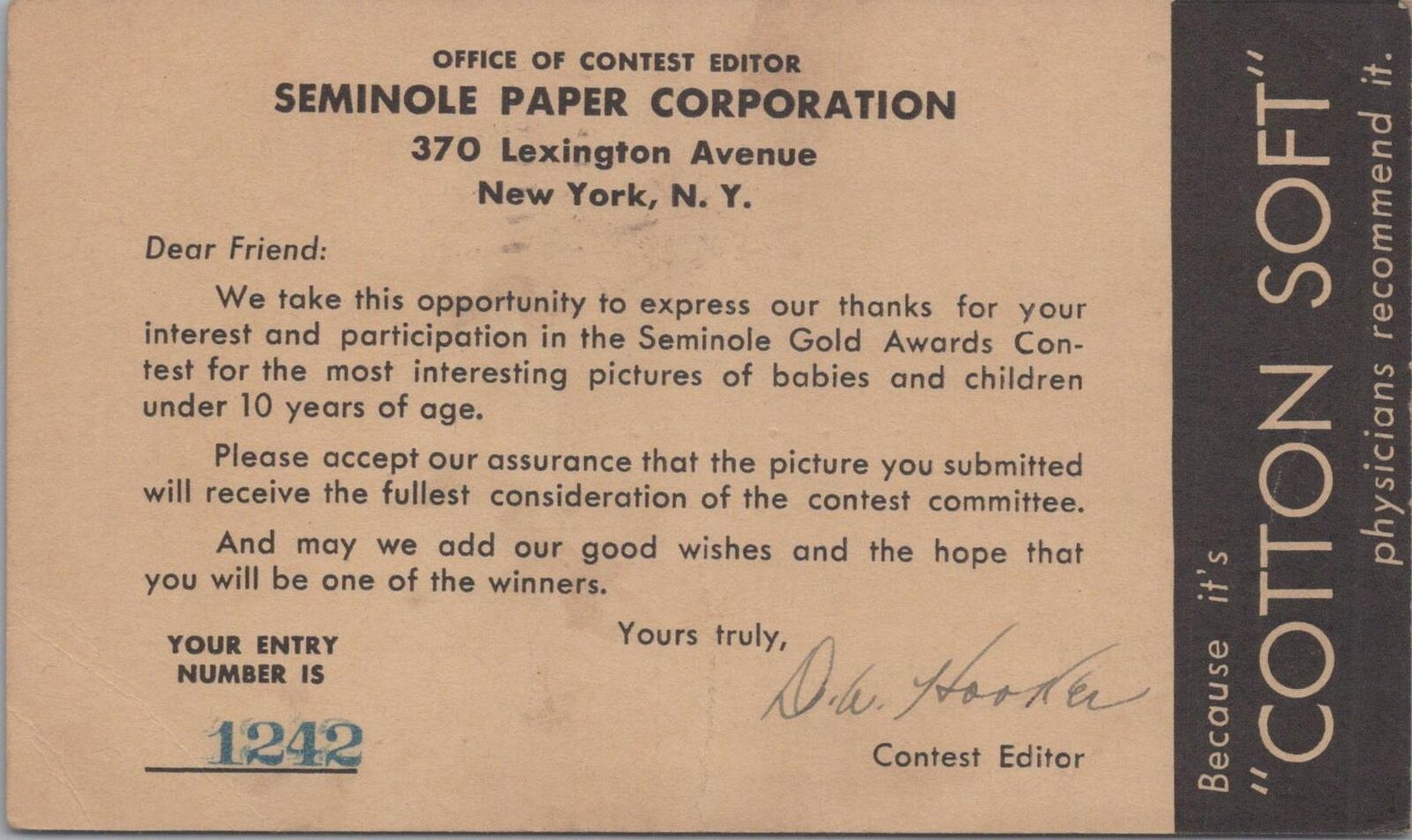 Advertising Postcard Seminole Paper Co NYC NY 1932