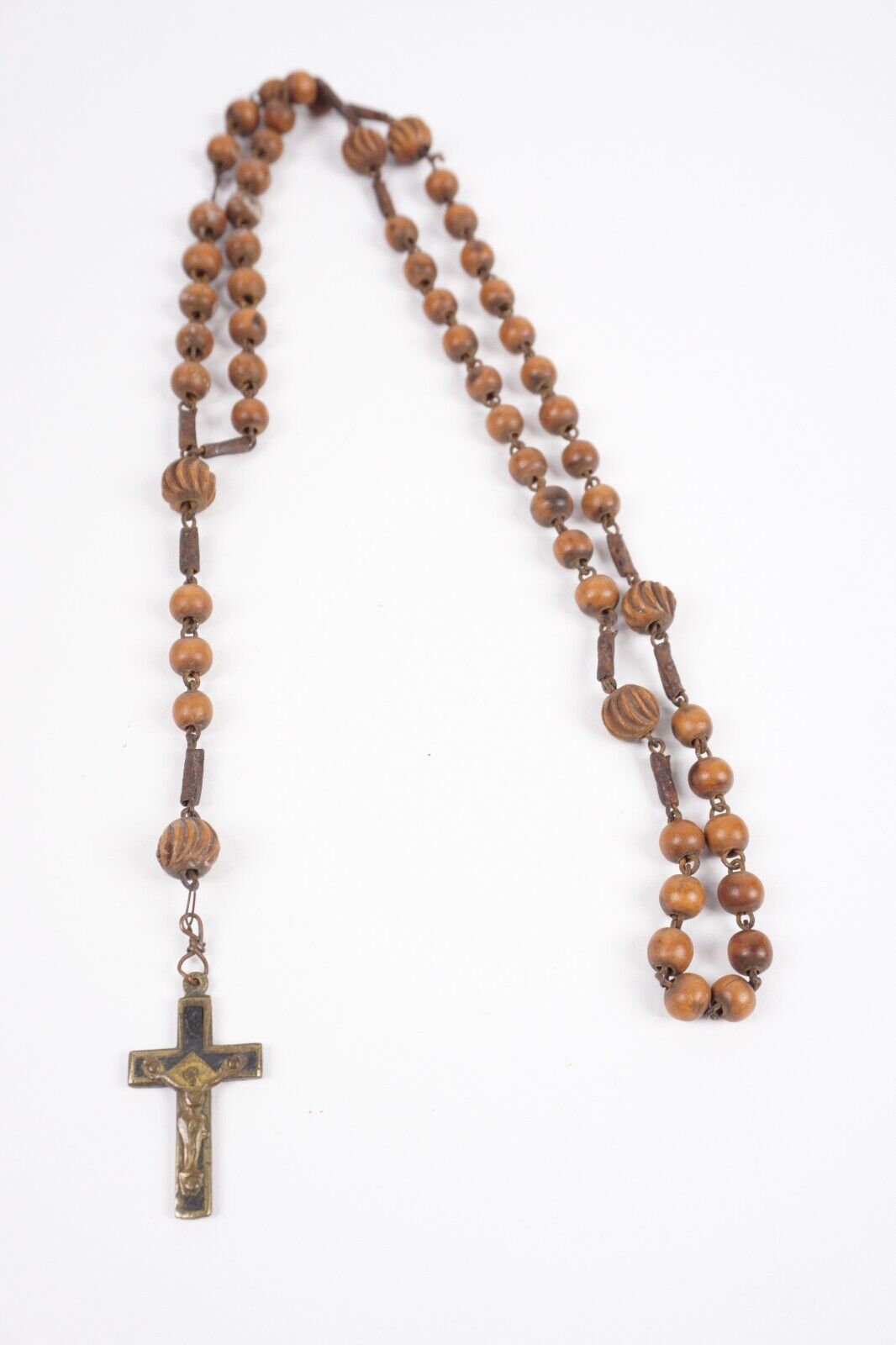 50\'s Catholic Carved Wood Decade Brown Rosary Beads Jerusalem Hangs 16\