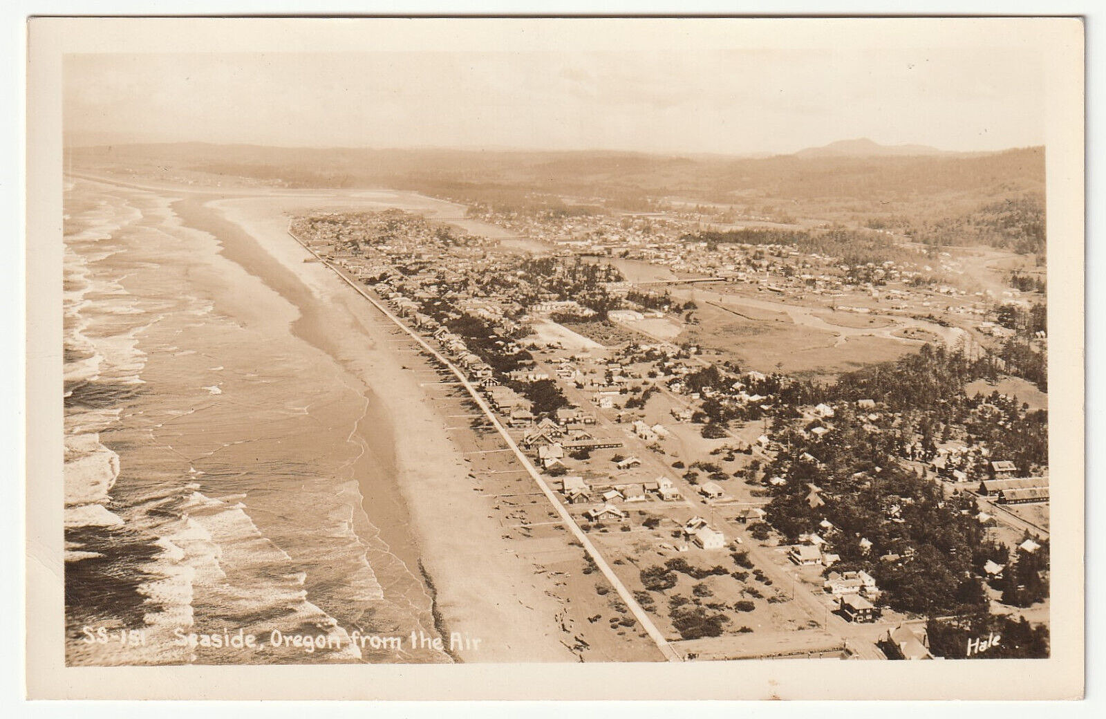 Seaside Oregon FROM THE AIR Aerial View Shore RPPC Vintage Photo OR Postcard