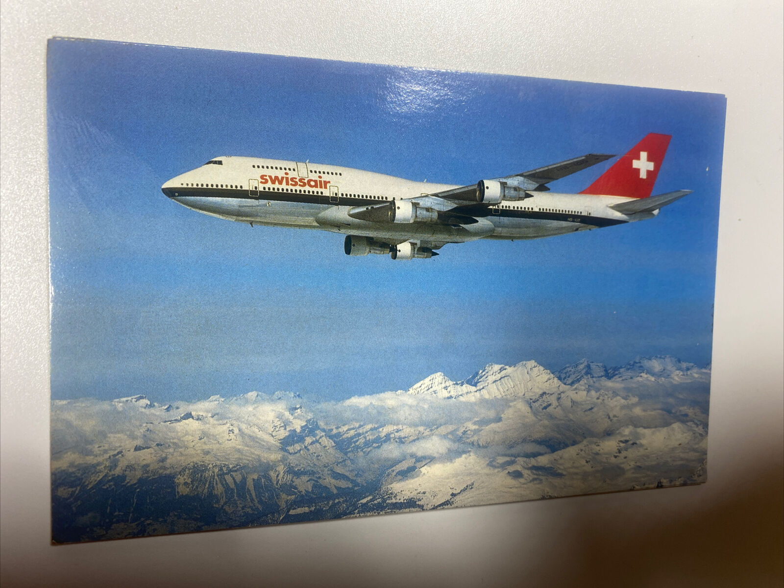 Aircraft~Boeing  747-357  In Flight~Swiss Air~Vintage Postcard
