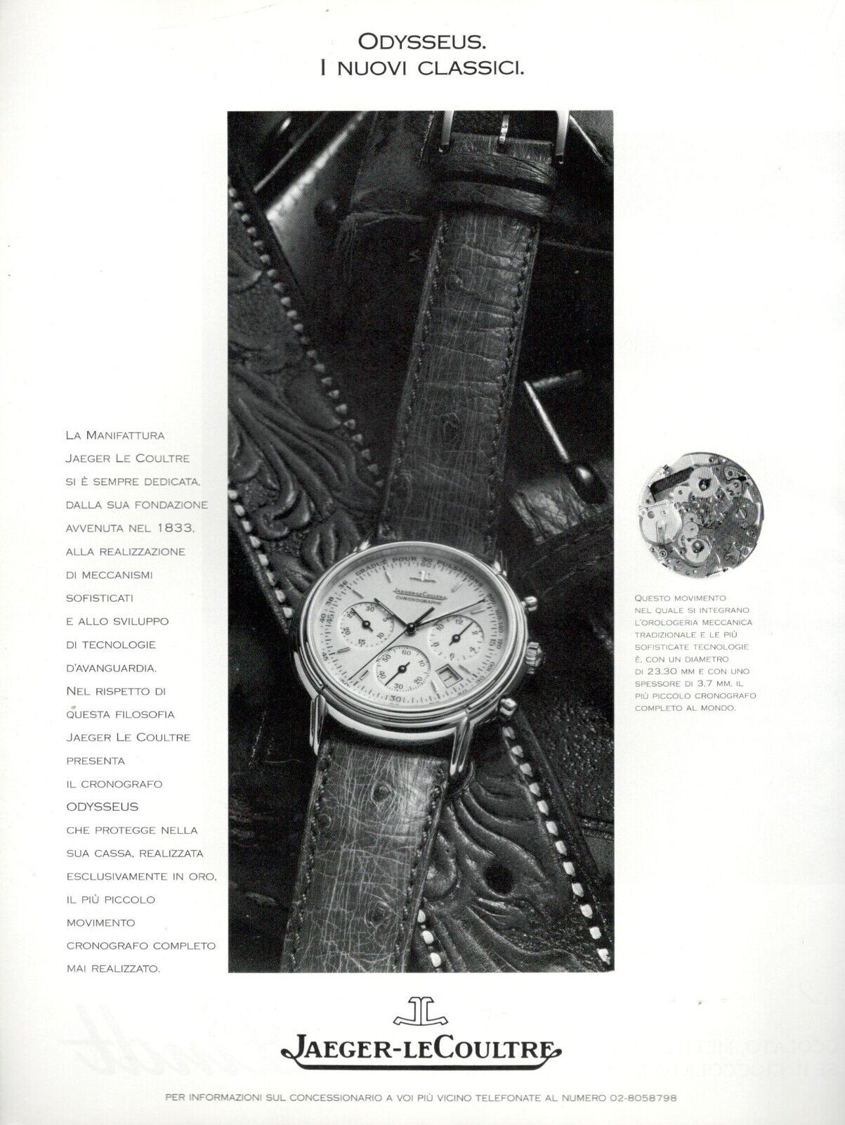 Jaeger-Lecoultre Advertising 1 Page 1989 Original Watch Odysseus