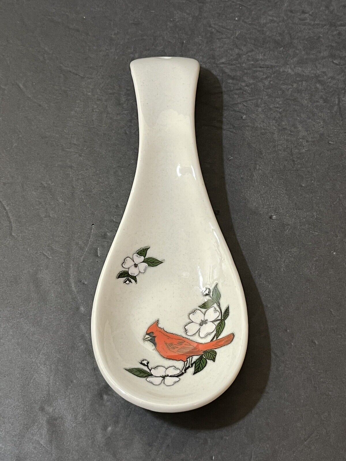 Vintage Stoneware Spoon Rest Cardinal & Dogwood Flowers Unmarked 9\