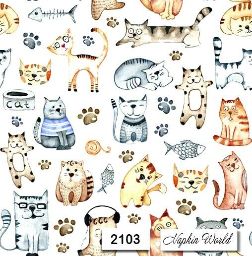 (2103) TWO Individual Paper LUNCHEON Decoupage Napkins - CATS KITTENS KITTY PETS